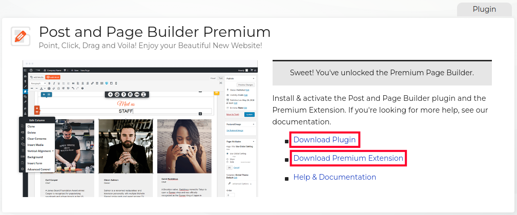 Downloading the Page and Post Builder Premium Plugin
