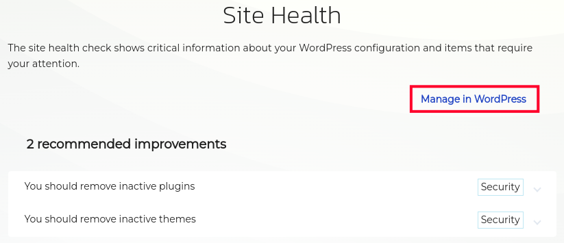 Manage Site Health in WordPress