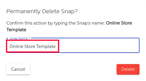 Entering Name to Delete Snap
