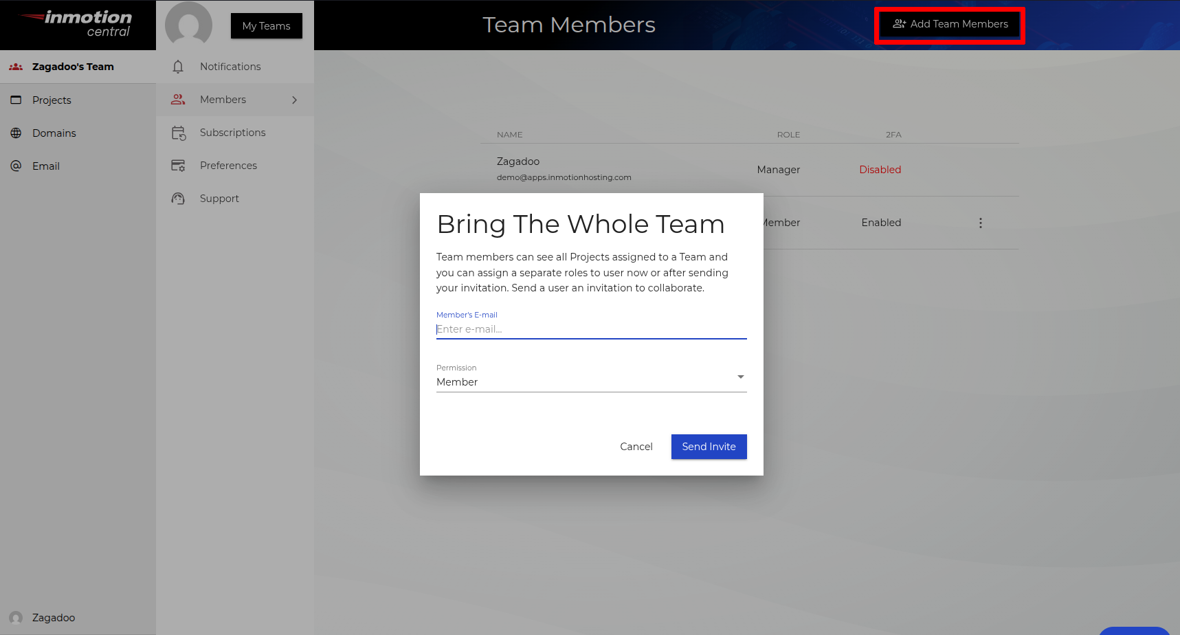 Add Team Member in Central