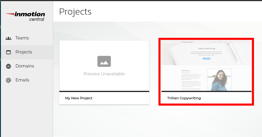 Click on a project to manage it