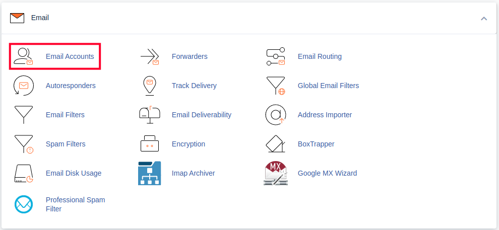 Email Accounts Button in cPanel