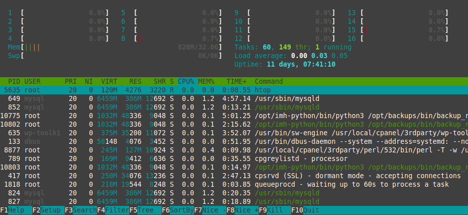 htop Results for a larger Image