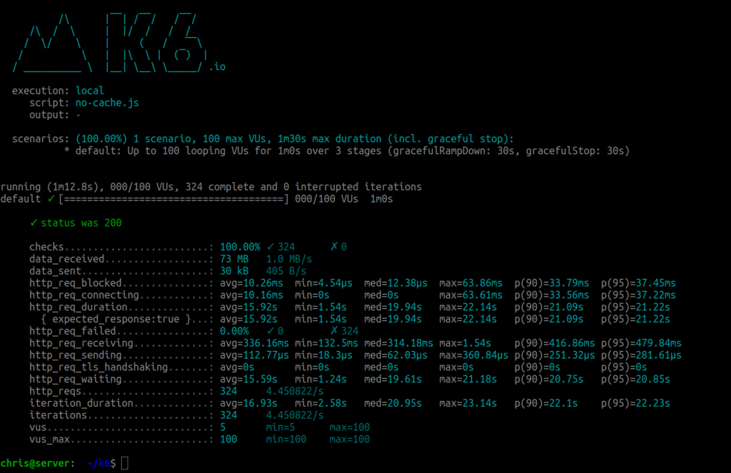 Typical k6 results.