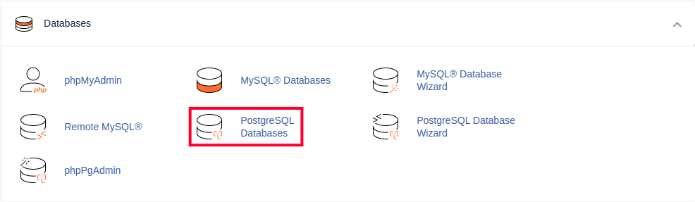 Selecting PostgreSQL Database in cPanel