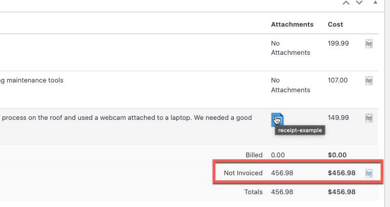 expenses not yet invoiced - totalled