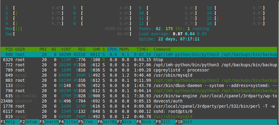 Results of htop for JavaScript File