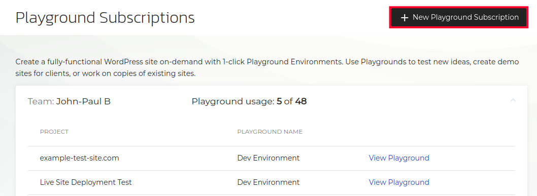 Purchasing a New Playground Subscription
