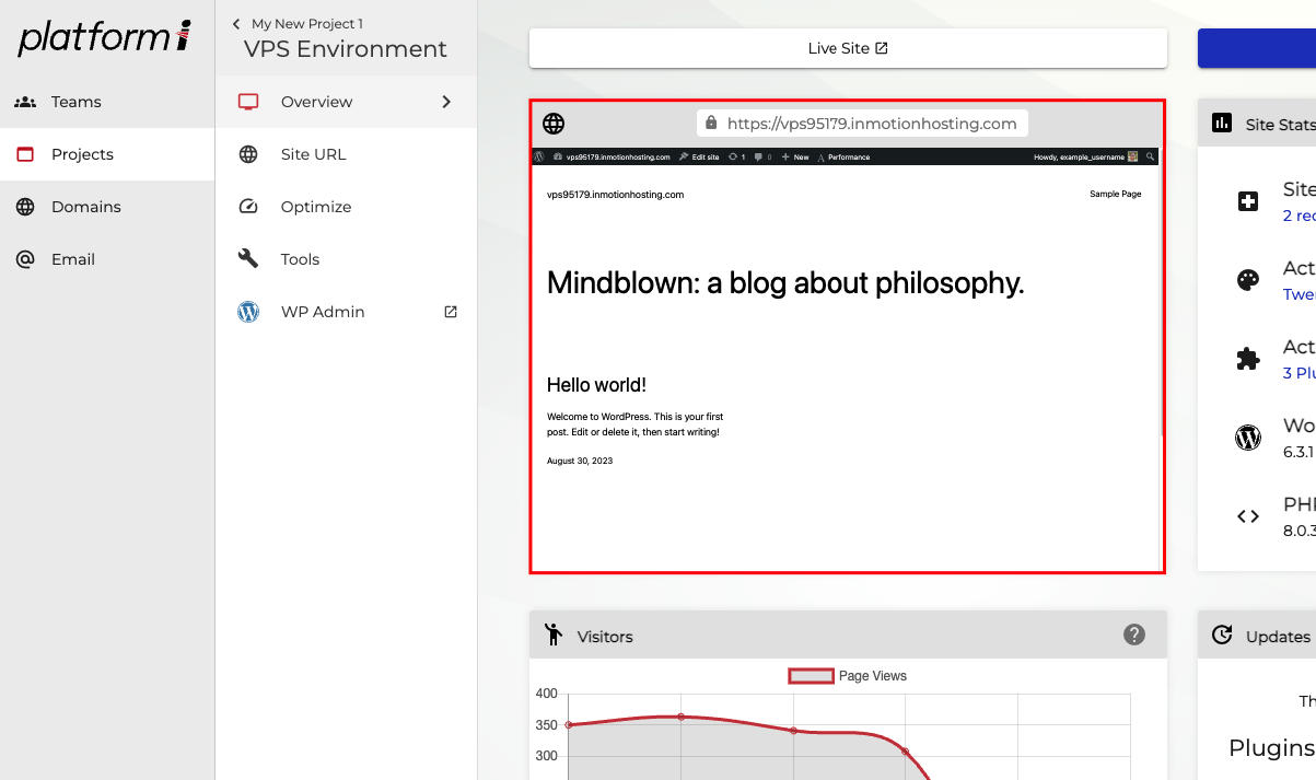 screenshot of the overview screen, with site preview highlighted