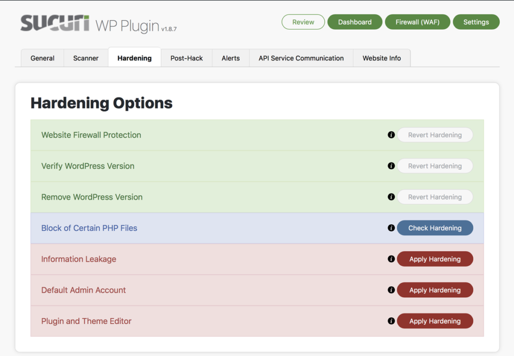 Sucuri Plugin Settings 