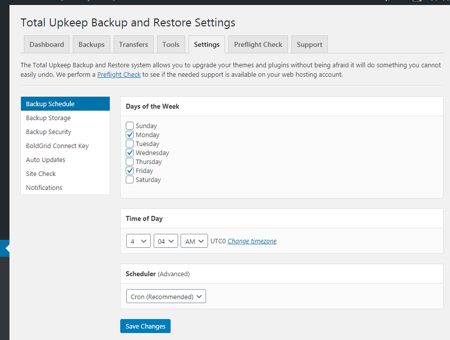 Total Upkeep plugin settings 