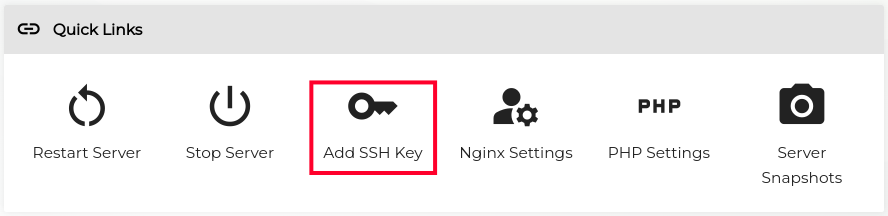 Accessing Add SSH Key Option in Server Management Section of InMotion Central