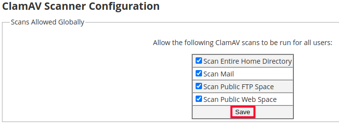 Saving ClamAV Scanner Configuration