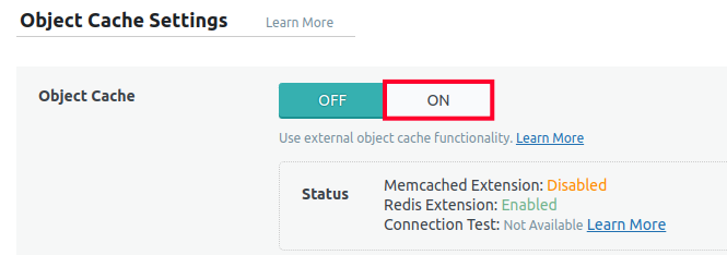 Turning on Object Cache Settings