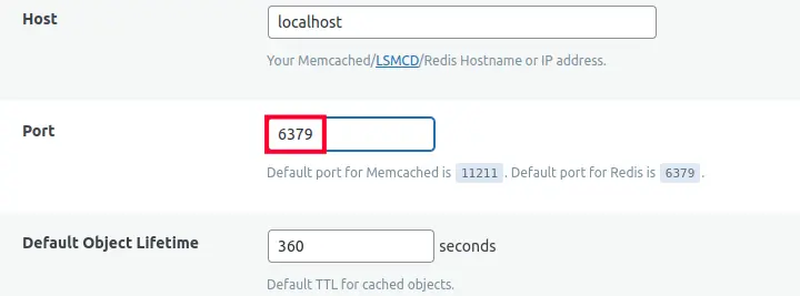 Setting the Redis Object Cache Port