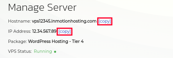 Copy Server Hostname and IP Address