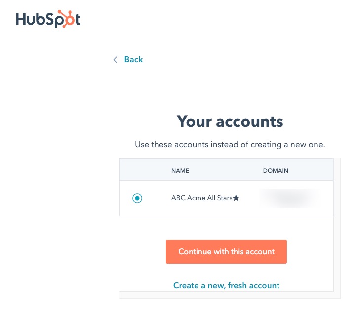 Log in screen for HubSpot