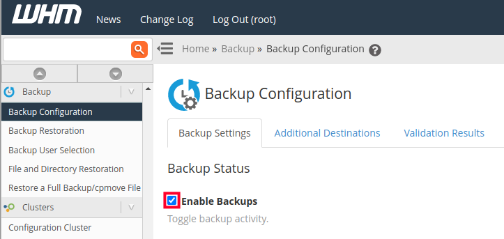 Enabling Automatic Backups in WHM