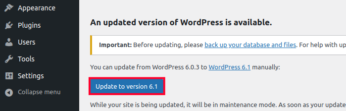 Upgrading the WordPress Version