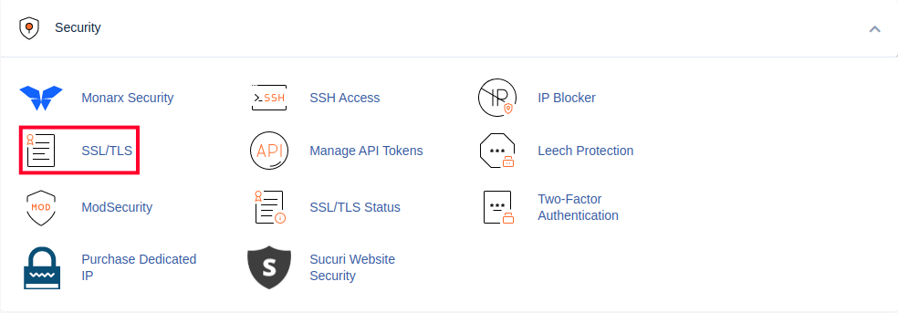 SSL/TLS Link in the Security Section of cPanel