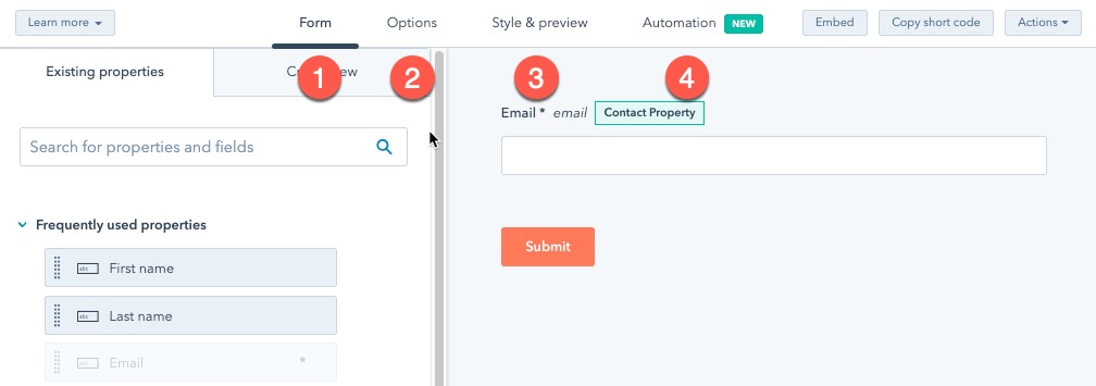 Embedded or Standalone form - 4 steps when creating a form