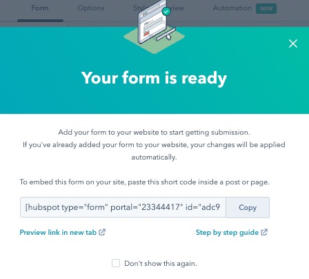 Form is ready for embedded or standalone forms