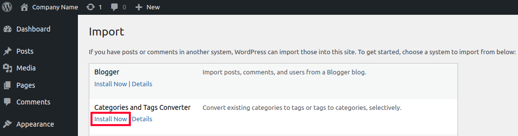 Install the Categories and Tags Converter Tool in WordPress