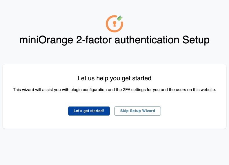 miniOrange 2-Factor Authentication Setup Wizard - start screen