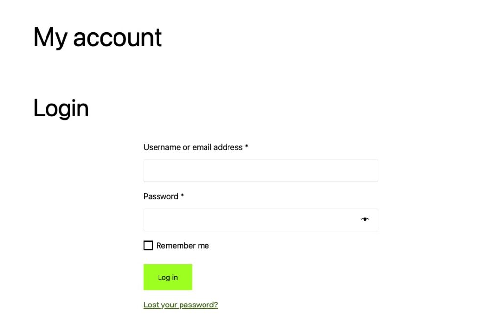 WooCommerce login page