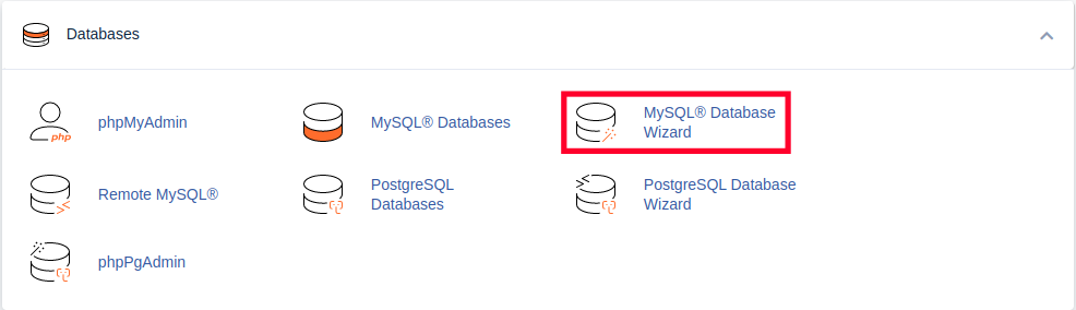 Accessing the MySQL Database Wizard