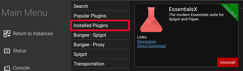 Viewing Installed Plugins on the Game Management Panel