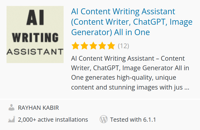 AI Content Writing Assistant Plugin For WordPress - ChatGPT