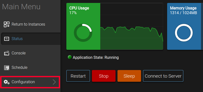 Accessing Configuration Options in the Game Management Panel