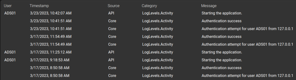 Audit Log in the Game Management Panel