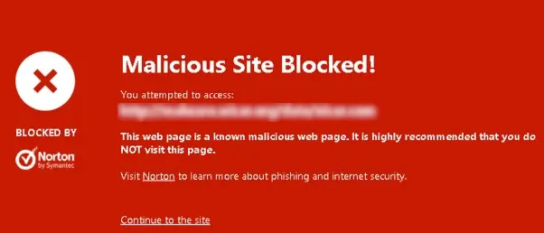 Norton Web Safe - Malicious site warning