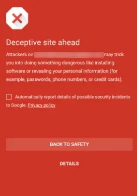 mobile Google unsafe site warning