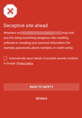 mobile Google unsafe site warning