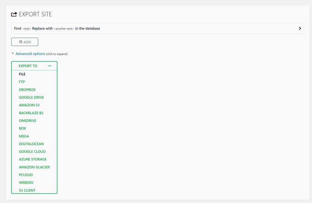 All-in-One WP Migration Exporting to File for migration