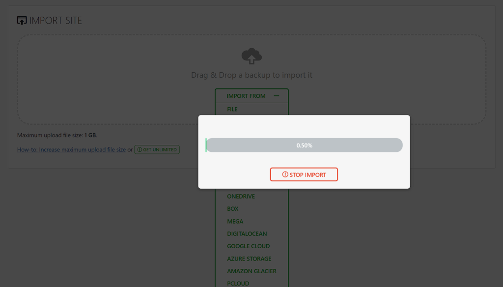 All-in-One WP Migration Upload progress