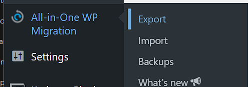 All-in-One WP Migration navigating to Import to upload files
