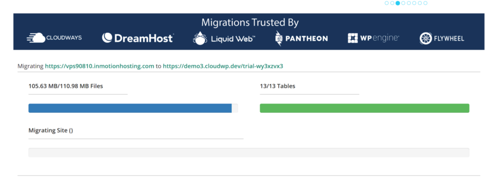 Migrate Guru migration in progress indicator