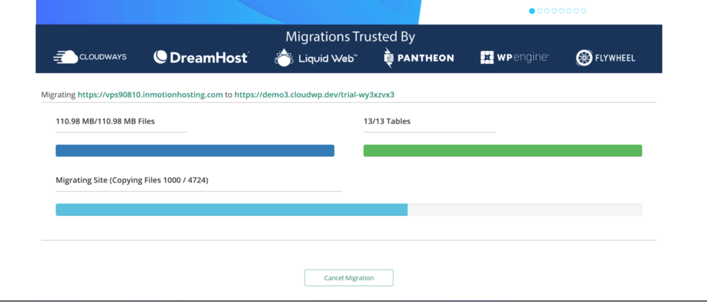 Migrate Guru progress indicator showing more progress