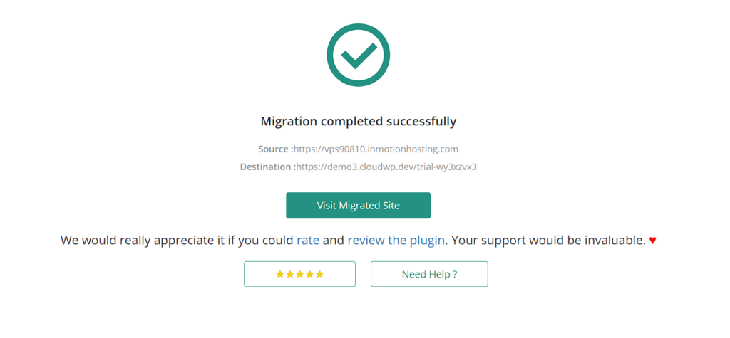 Migrate Guru migration completed successfully message