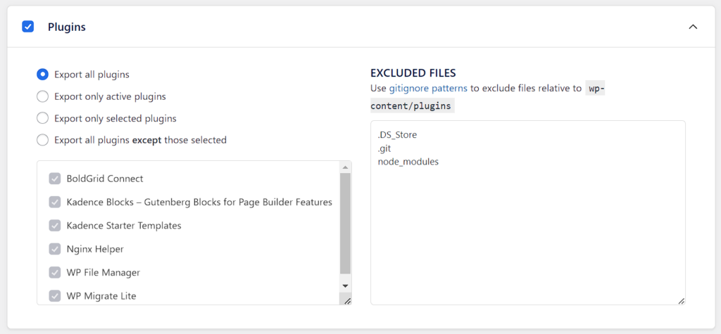 WP Migrate Plugins Settings