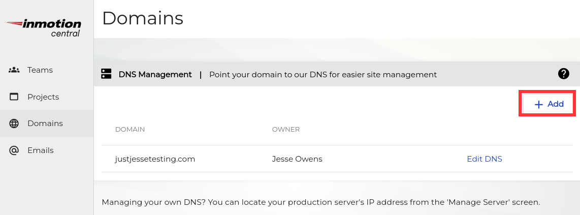Add a new domain in central