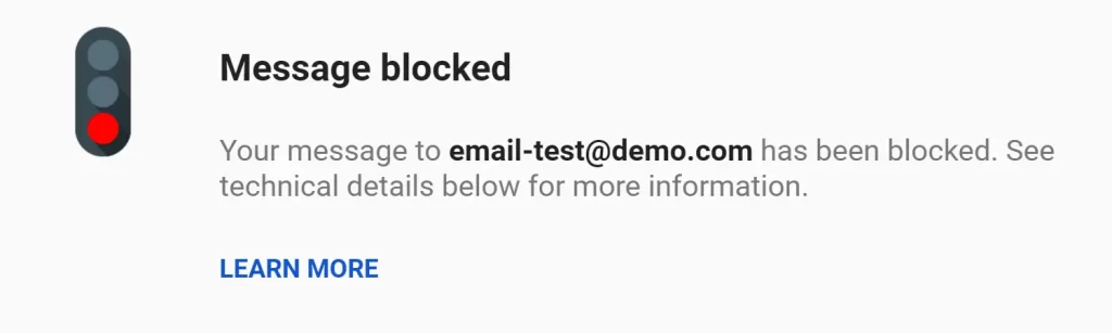 Blocked (IP or email) Gmail bounce back error screenshot 