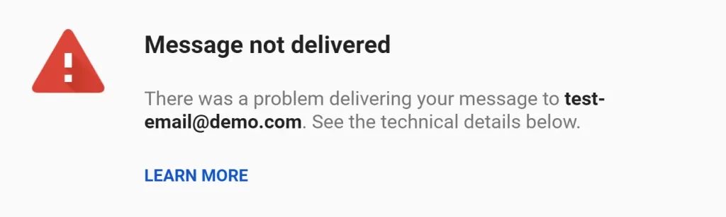 Message not delivered  Gmail bounce back error screenshot 