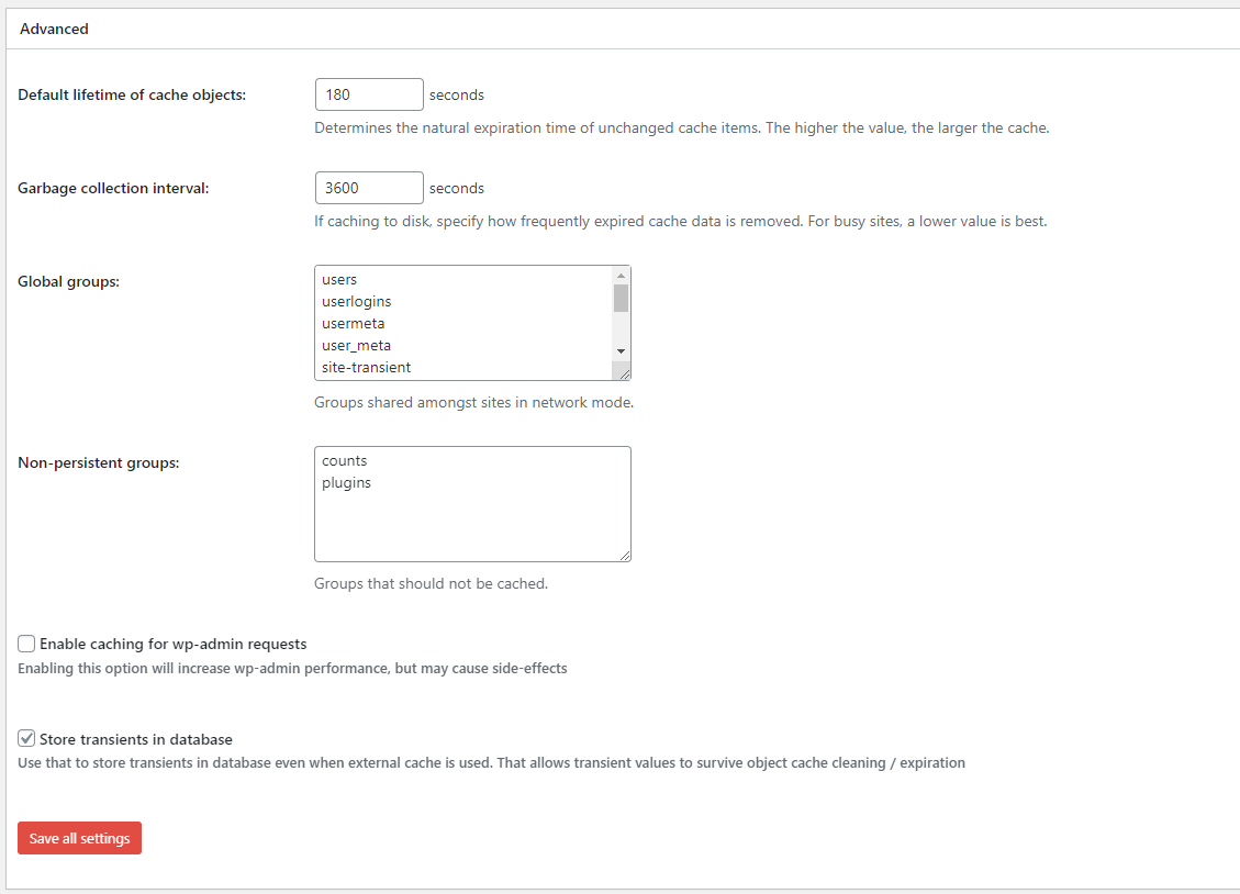 Store Transients in the Database with W3 Total Cache