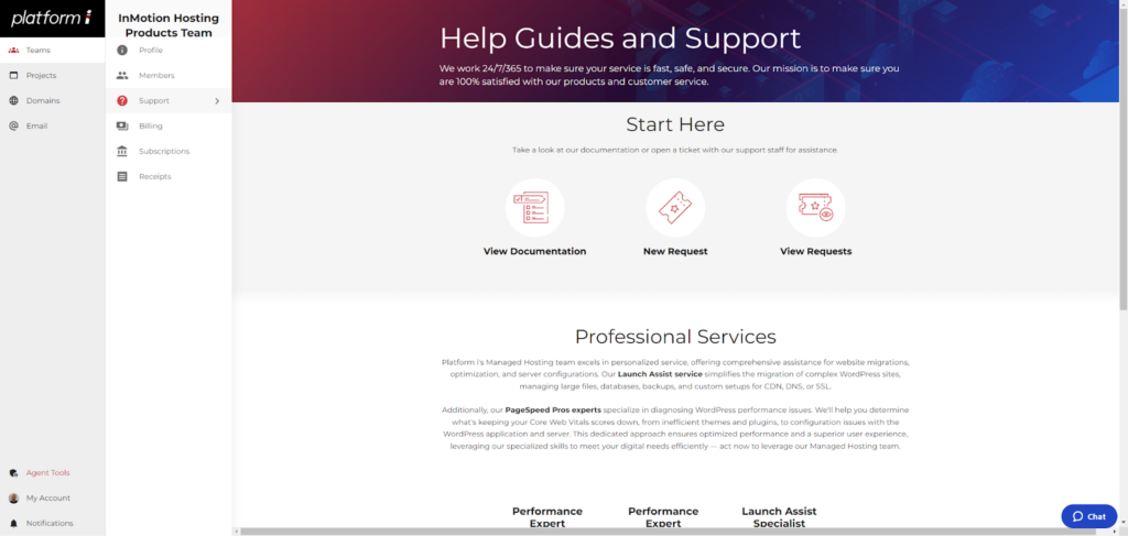 Redesigned Support page on Platform i 