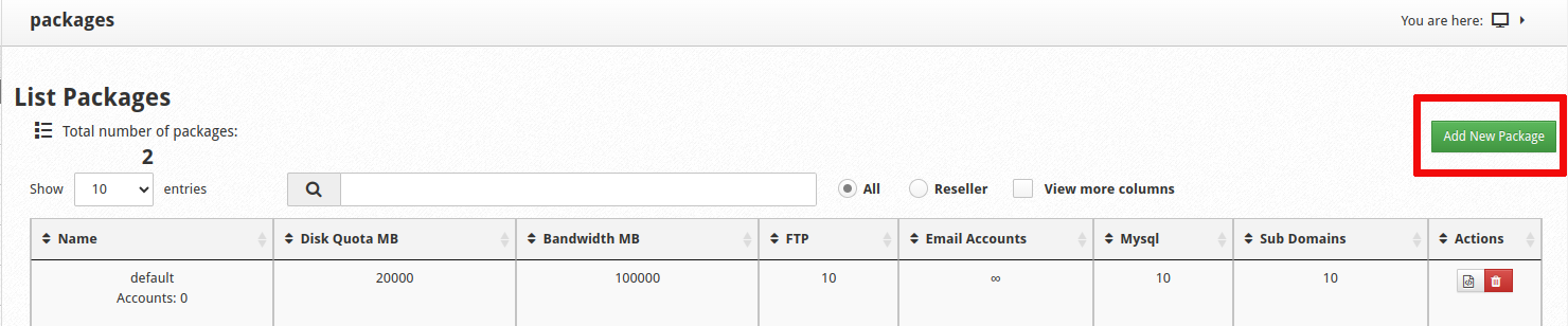 Add New Package Button
